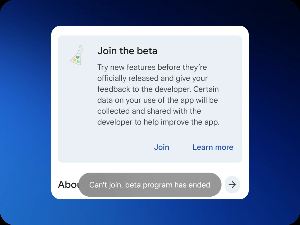 The leftover Join the beta panel, and the error it gives after leaving.