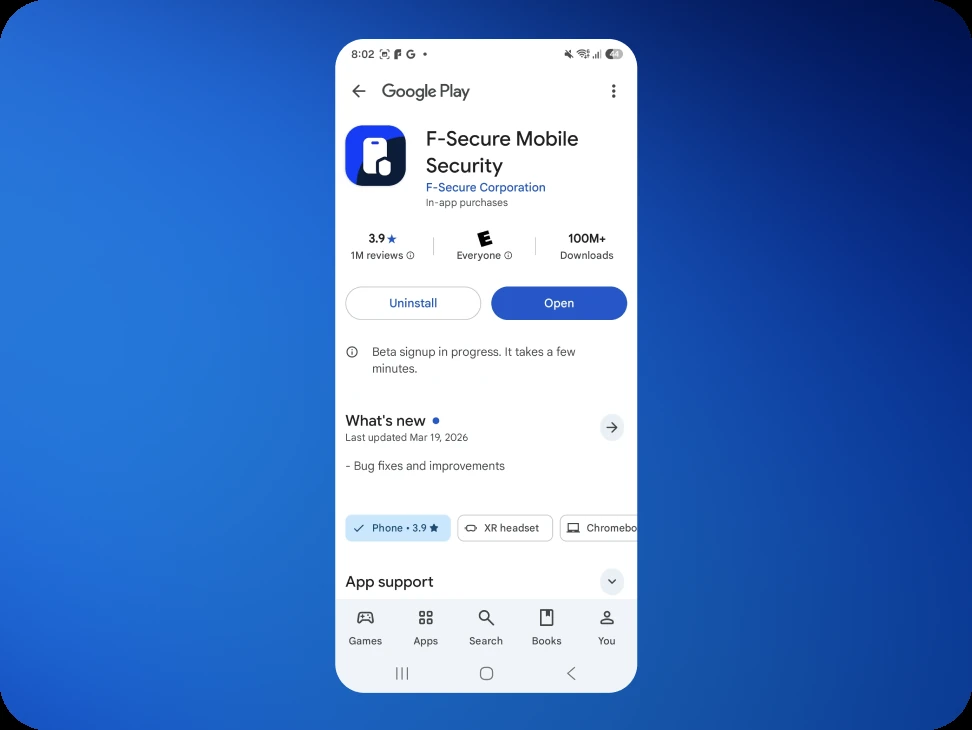 The store listing showing that beta signup is in progress.