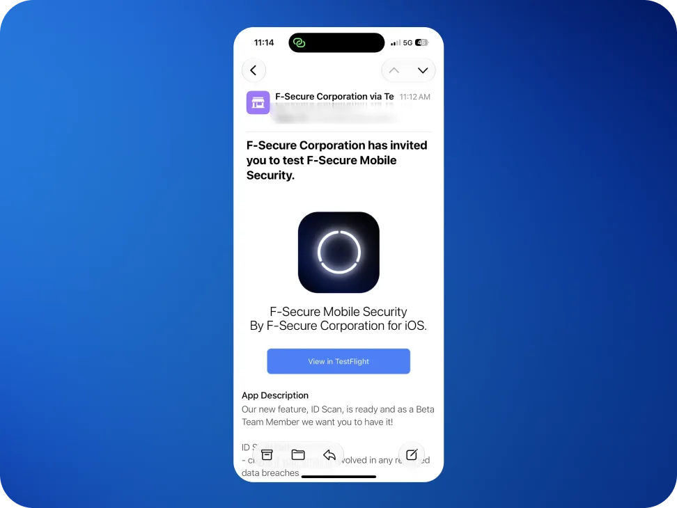 The TestFlight invitation email, with the View in TestFlight button.